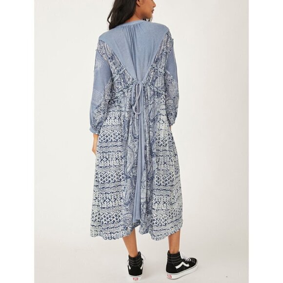 🎉FREE PEOPLE Oh My Maxi Top Cardi Dress Blouse Tunic / Indigo - Picture 8 of 10